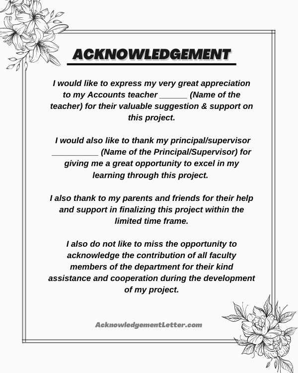 Acknowledgement For Accountancy Project, Acknowledgement For Accounts Project Class 12th, 11th