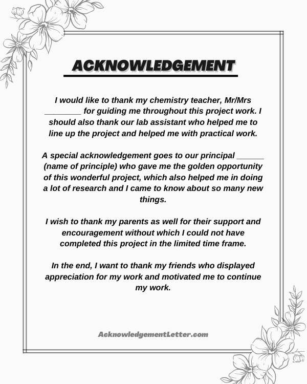 Acknowledgement For Chemistry Project, Chemistry Project Acknowledgement, Acknowledgement For Chemistry Project Class 9, 11, 12