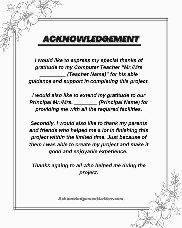 Acknowledgement (school Projects) Sample Acknowledgments, 58% OFF