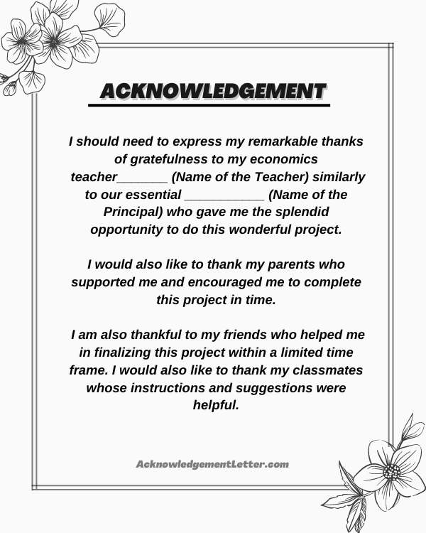 Acknowledgment For Economics Project, Acknowledgement For Economics Project Class 12