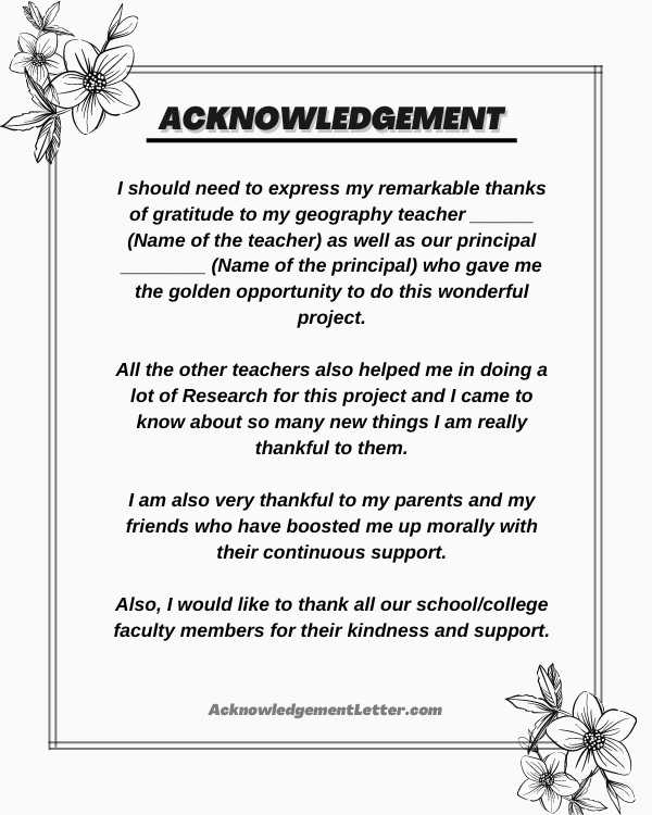 Acknowledgement For Geography Project Class 9, Acknowledgement For Geography Project Class 10, Geography Project Acknowledgement Sample