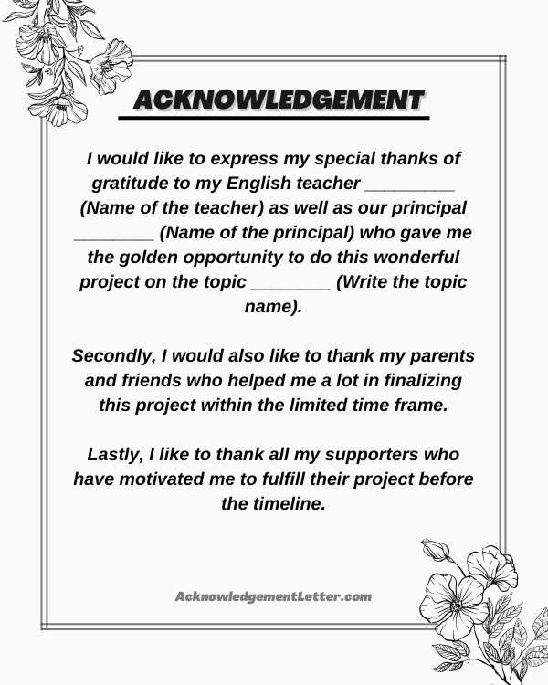 Acknowledgement For English Project Class 11