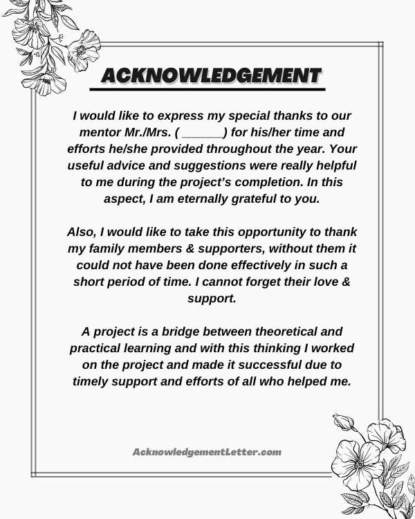 Acknowledgement For Science Project 6 Samples 